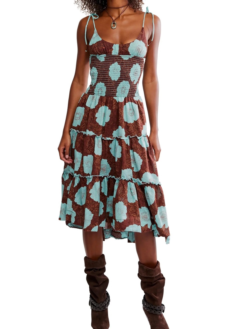 Free People Adriel Tie Strap Tiered Midi Dress